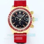 Japan-Made Rolex Daytona 43mm Black Dial Ruby Bezel Quartz Chronograph Watch 